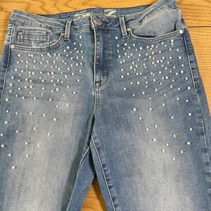Seven7 Womens Pearl Embellished Mid Rise Skinny Jeans Starling Size 12‎ Coquette
